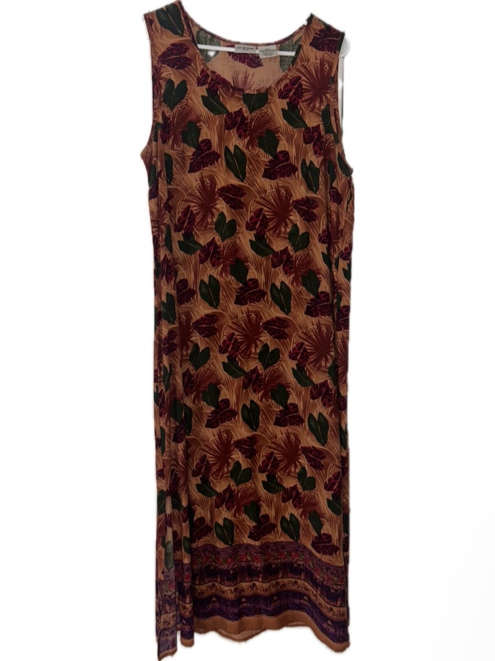 Liz Baker Brown Tropical Print Dress with Tropical Leaf Print